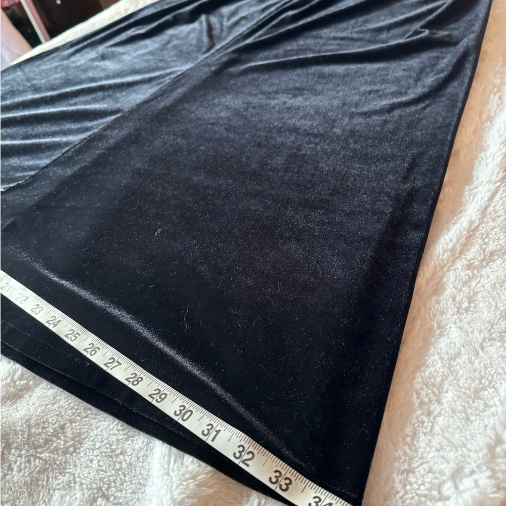 Vintage Black Velour Maxi Skirt | 90s Velvet A-Line Long Skirt Holiday Glam - Picture 8 of 11